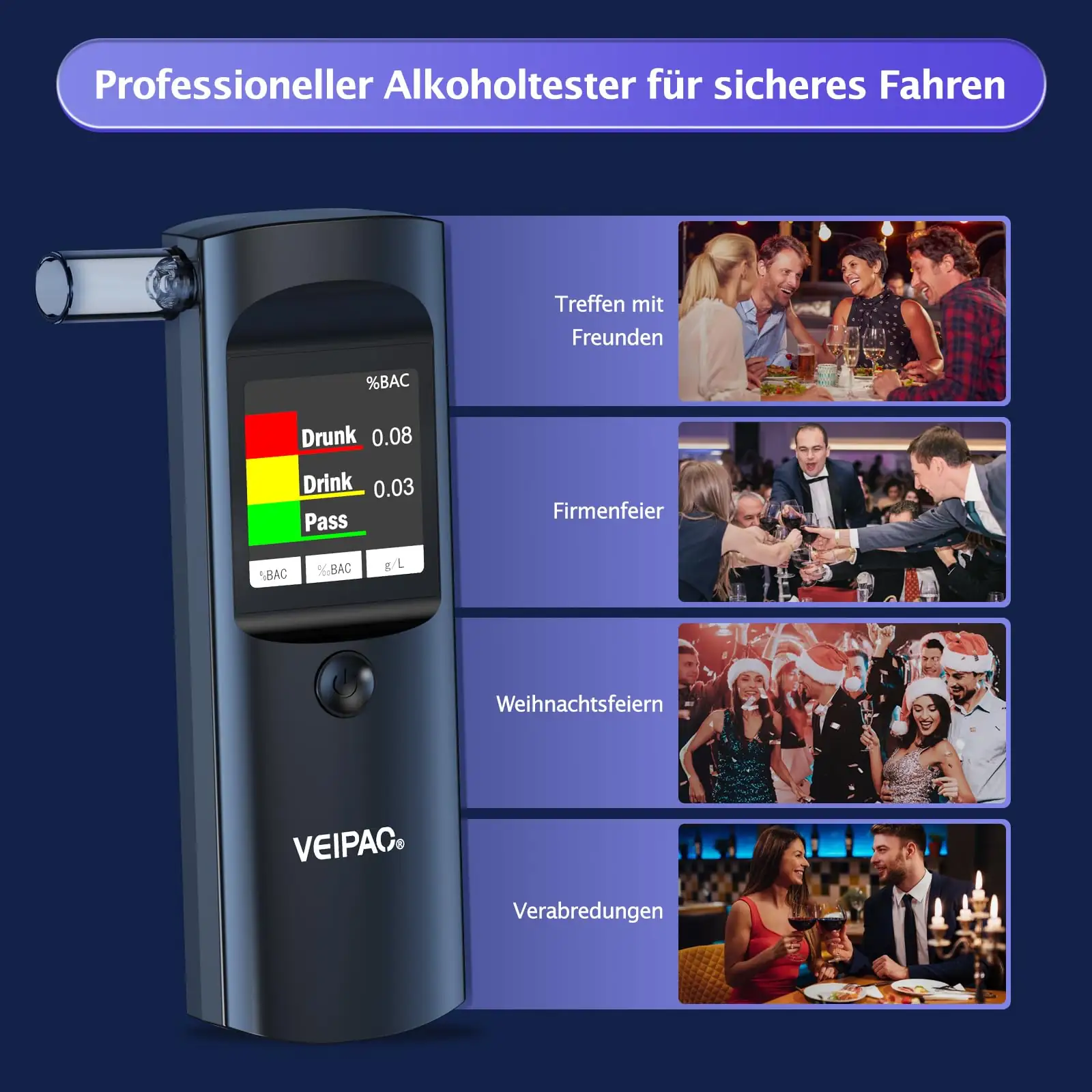 Person using JINPINZ breathalyser before driving in the evening